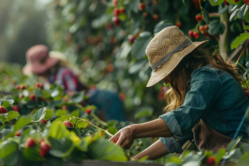 Harvest time season people gathering grain fruit vegetables farm plants field, Generative AI