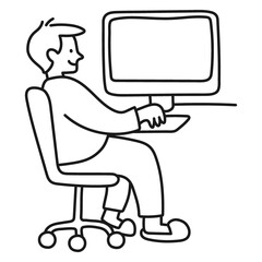 Wall Mural - png man working on computer sticker, job doodle character line art on transparent background