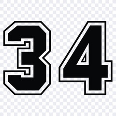 Wall Mural - Sketch numbers for cutting or print.
Sport jersey number 34 vector black color template isolated.