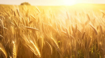 Wall Mural - Vast Golden Wheat Field Under A Radiant Sunrise