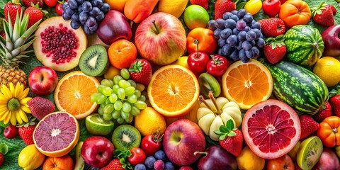 Wall Mural - A vibrant and colorful display of assorted fresh fruits , abundance, assortment, variety, healthy, organic, delicious, market