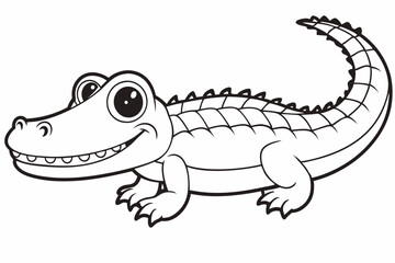 Wall Mural - Cute crocodile cartoon style  on a white background line art vector art illustration