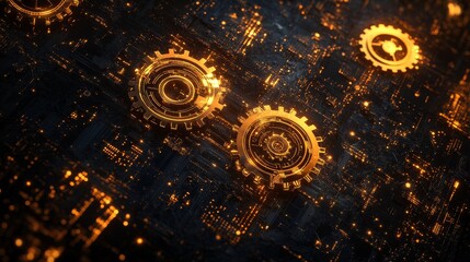 A close up of a bunch of gears in gold