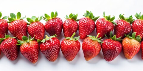 Wall Mural - Fresh strawberries arranged neatly on a clean white background , juicy, red, fruit, vibrant, sweet, tasty, healthy, organic, summer