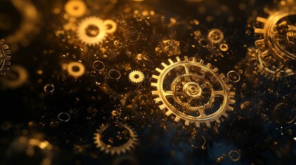 A close up of a bunch of gears in gold