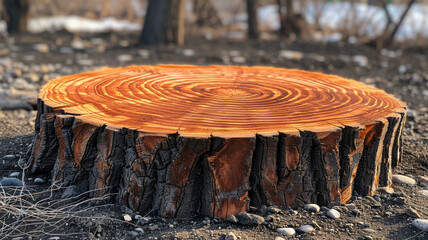 Wall Mural - Round cut of a tree with annual rings close-up