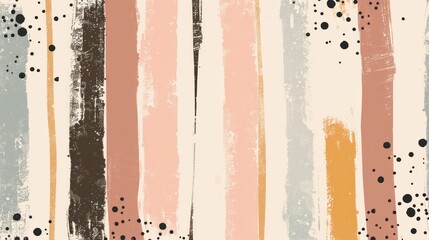 Sticker - Pastel chaotic striped background with dots, modern european ink painting, matte abstract background