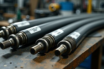 Poster - A collection of black hoses sits atop a table, awaiting use or storage