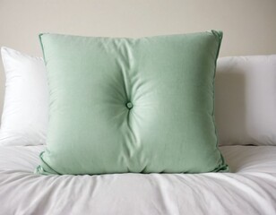 Morning relaxing cozy blank soft green pillow object isolated on white background mockup. Ai generated images