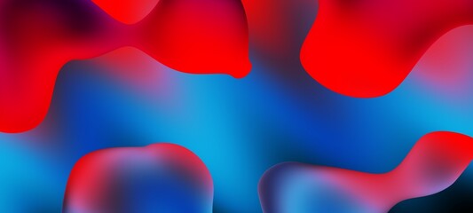 Wall Mural - Abstract blue and red liquid wavy shapes futuristic banner. Glowing retro waves wide background