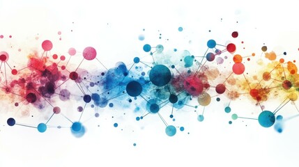 Abstract Watercolor Network Art: Connected Dots and Lines