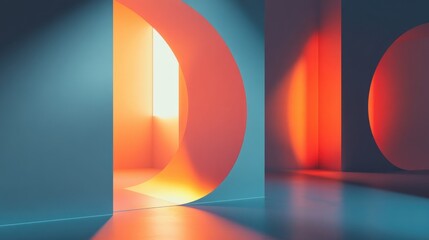 Wall Mural - Abstract Minimalist Interior with Curved Walls and Bright Color Gradient