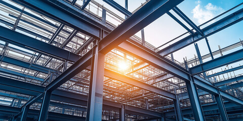 Structure of steel for building under construction, industry factory concept