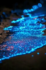 Wall Mural - Bioluminescent Phytoplankton Sparkling in the Ocean at Night