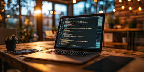 The concept of coding HTML language on a blurry backdrop. Web developer and programming
