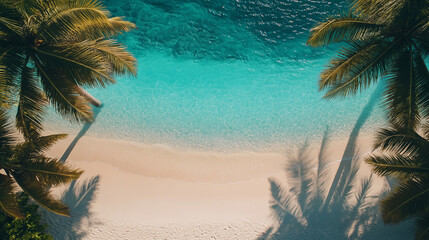 Tropical Beach Paradise with Palm Trees and Clear Blue Ocean Water