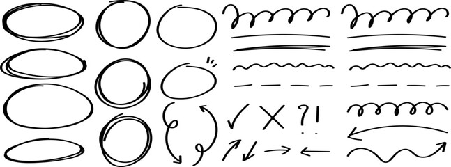 Poster - Marker lines isolated on transparent background. Set of different doodle, underline, arrows. Hand drawn marker stripes. Scrawl texture underline effect. Vector EPS 10