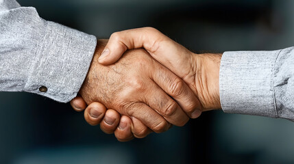 close-up of two people in light-colored shirts shaking hands, signifying a handshake and possibly a 