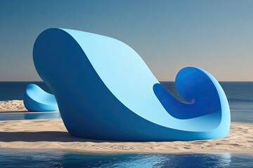 Wall Mural - Abstract 3D Blue Shape Background with Smooth Curvy Waves