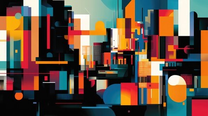 Poster - Abstract Geometric Composition with Vibrant Colors and Overlapping Shapes