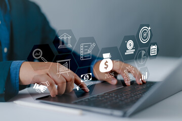 2025 budget planning and management concept. calculate company income and expenses, company budget a