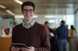 © typepng - This image depicts a confident male entrepreneur with a digital tablet in a working environment