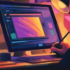 Animated SVG icons being created on a digital canvas, web animation design, dynamic web content.