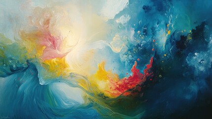 Poster - Abstract Painting with Swirling Colors and Splashes