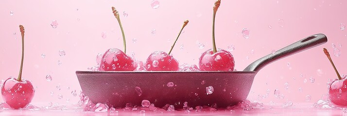 Sticker - Cherries Splashing in a Pink Pan