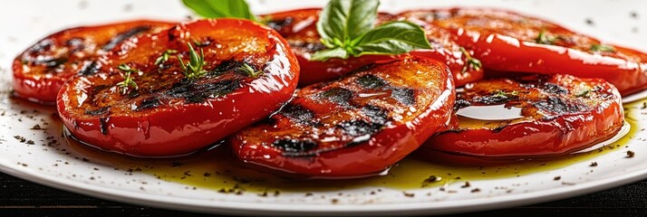 Wall Mural - Grilled Red Bell Peppers with Olive Oil and Herbs.