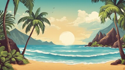 Wall Mural - beach with palm trees