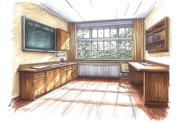 Canvas Print - Illustration of a Bright and Cozy Classroom Interior