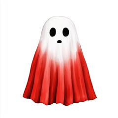 A single cute ghost with a shy expression, watercolor illustration, clipart, isolated on pure white background