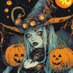 Sticker - halloween_pumpkin_comics_witch