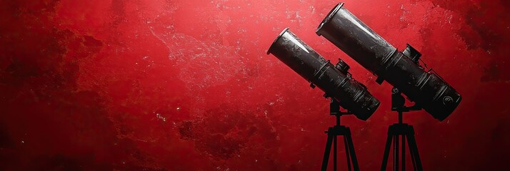 Telescopes Against Vibrant Red Background