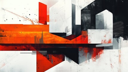 Poster - Abstract Geometric Composition with Red, Black, and White Shapes