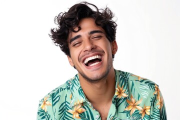 Young Brazilian man isolated on white background laughing