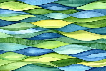 Poster - Abstract Waves in Green and Blue Watercolor Style