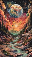 Wall Mural - Fantasy forest space abstract illustration poster background