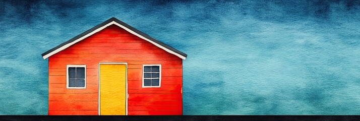 Vibrant Red House in Abstract Landscape