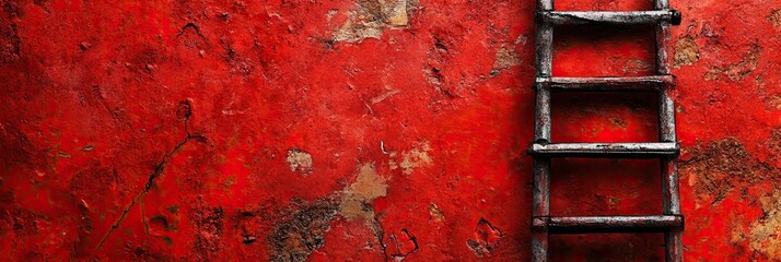 Wall Mural - Rustic Ladder Against Textured Red Wall