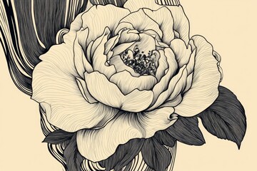 Wall Mural - Line art depiction of a captivating floral design featuring a mysterious rose