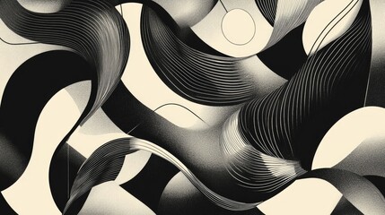 Abstract line art illustration featuring geometric shapes and a flowing curved background