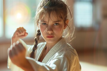 Young girl practicing karate