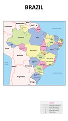  Brazil Map. State and union territories of Brazil with neighbouring countries. Political map of Brazil with capital and important cities in Detailed.