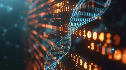 Digital DNA Helix with Binary Code Background