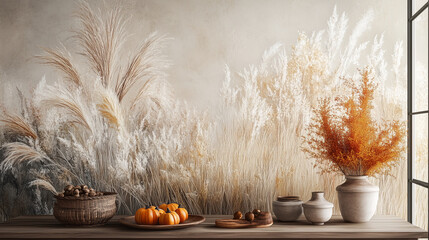 Wall Mural - Miscanthus sinensis wallpaper background in autumn