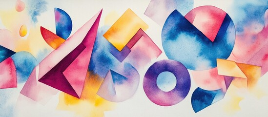 Watercolor illustration series featuring a game of shapes Abstract modern art background showcasing an arrangement of vibrant three dimensional abstract forms Themes of creativity imagination art a