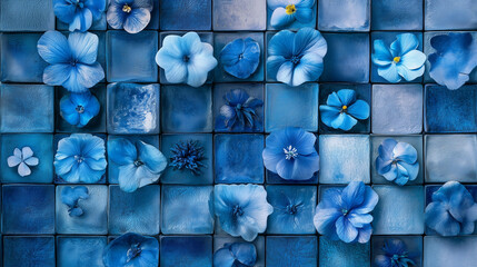 Wall Mural - Blue Flower Tile Wallpaper Background