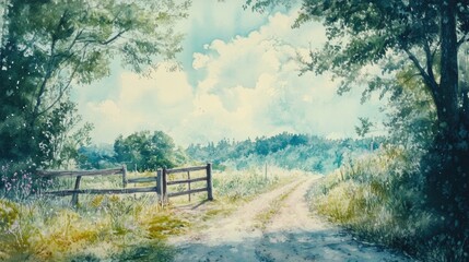 Wall Mural - Watercolor painting depicting a summer landscape